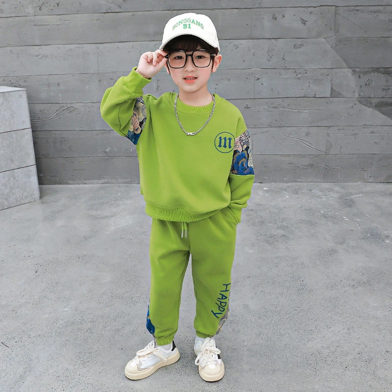 欧若风男童2024新款春秋韩版休闲运动套装两件套长袖棉质外套裤户