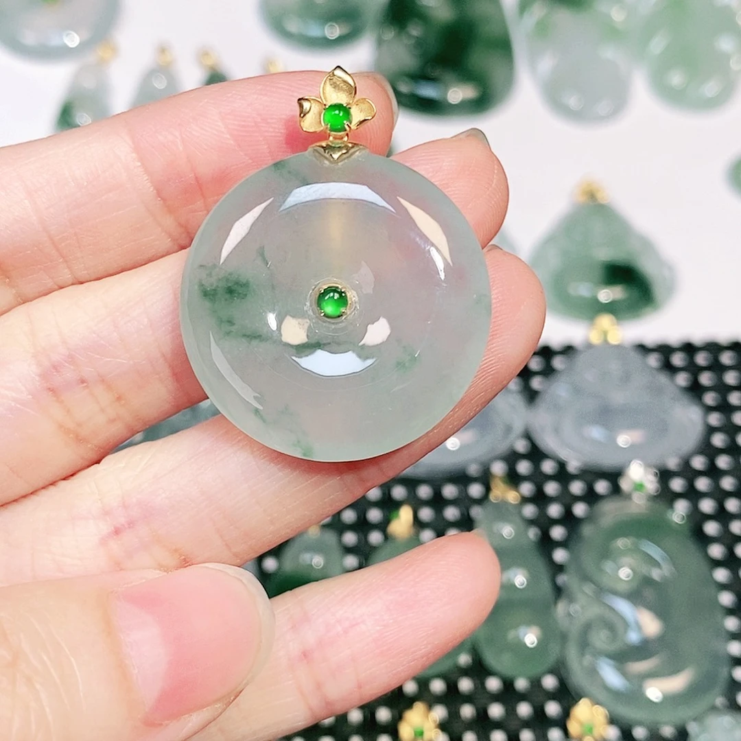翡翠18K金镶嵌吊坠(不含链)