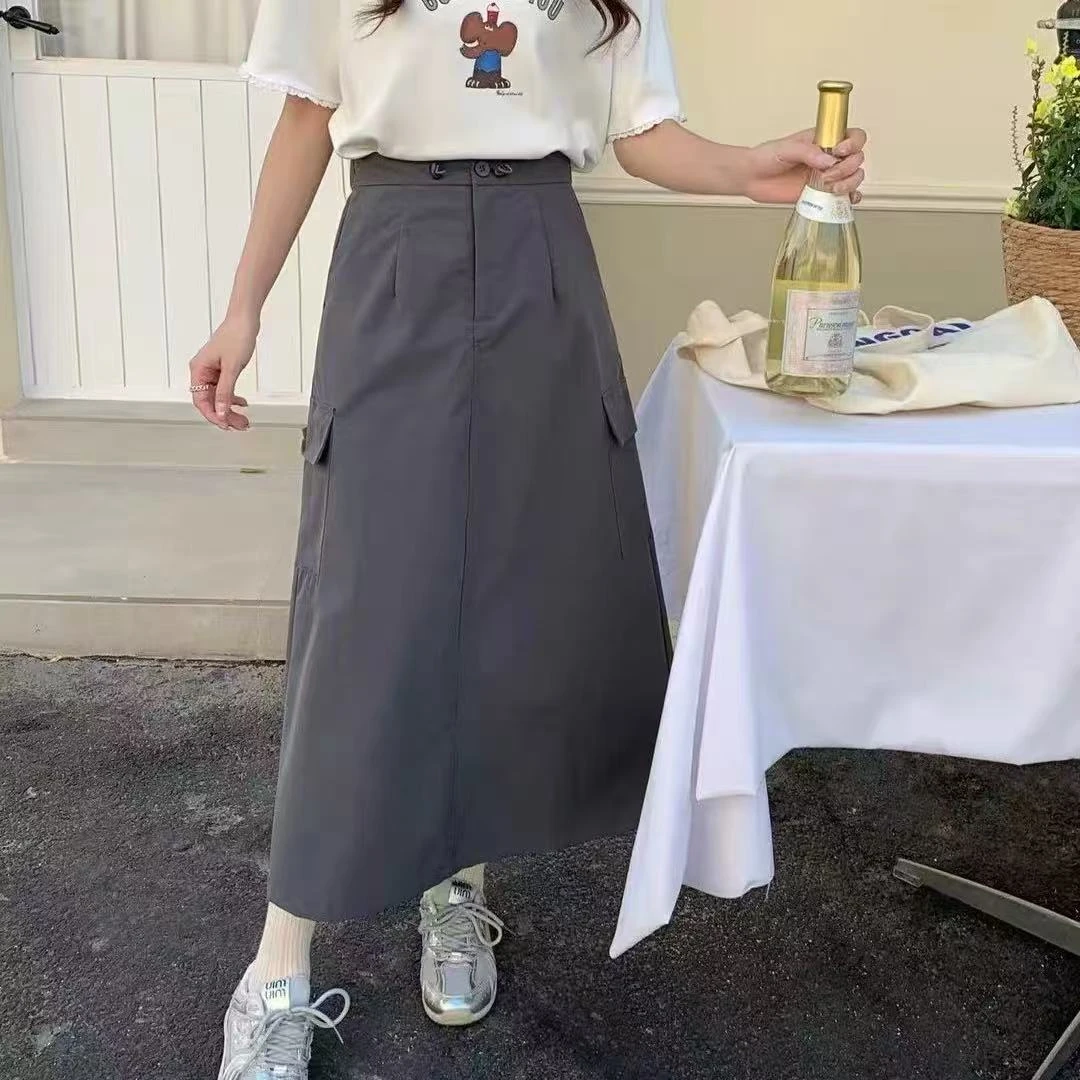 高腰通勤薄款A字裙工装风半身裙SZ