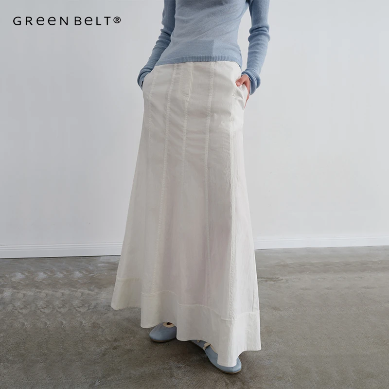 GREEN BELT城市旷野25夏分割设计白色半身裙女度假长款修身鱼尾裙