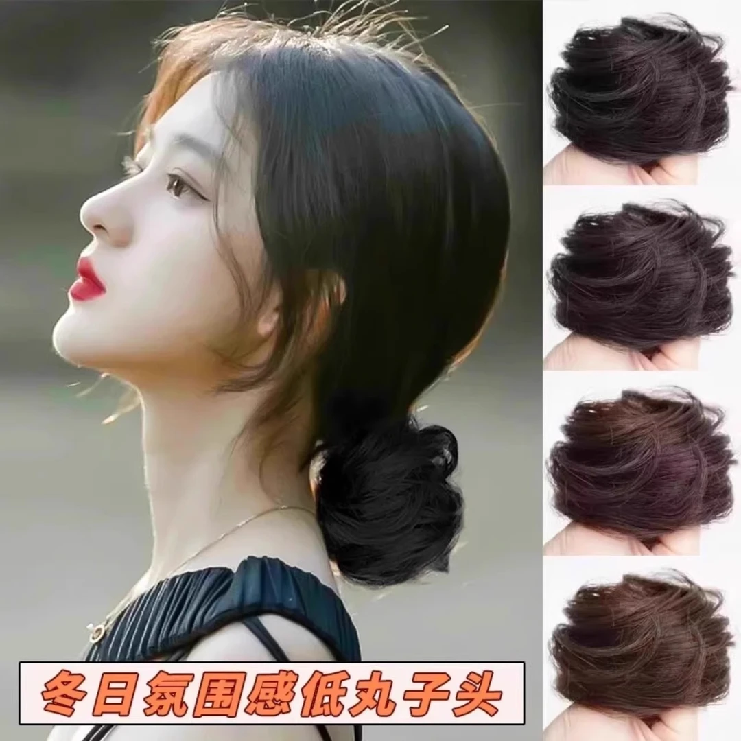 春游低扎丸子头假发女汉服古风直发圈发包自然蓬松发懒人盘发神器