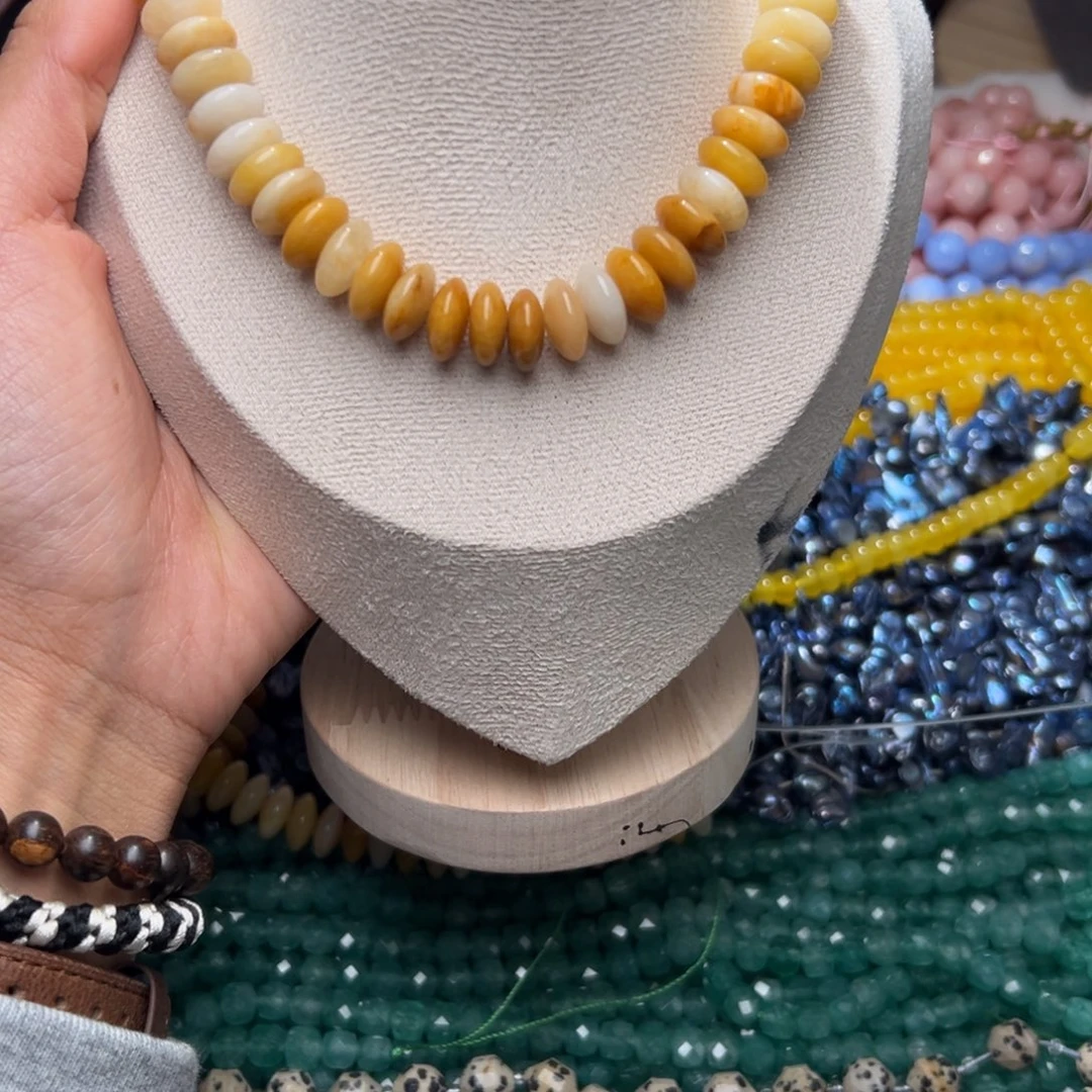 玛瑙/玉髓合金珠宝半成品I334/金红玉算盘一条