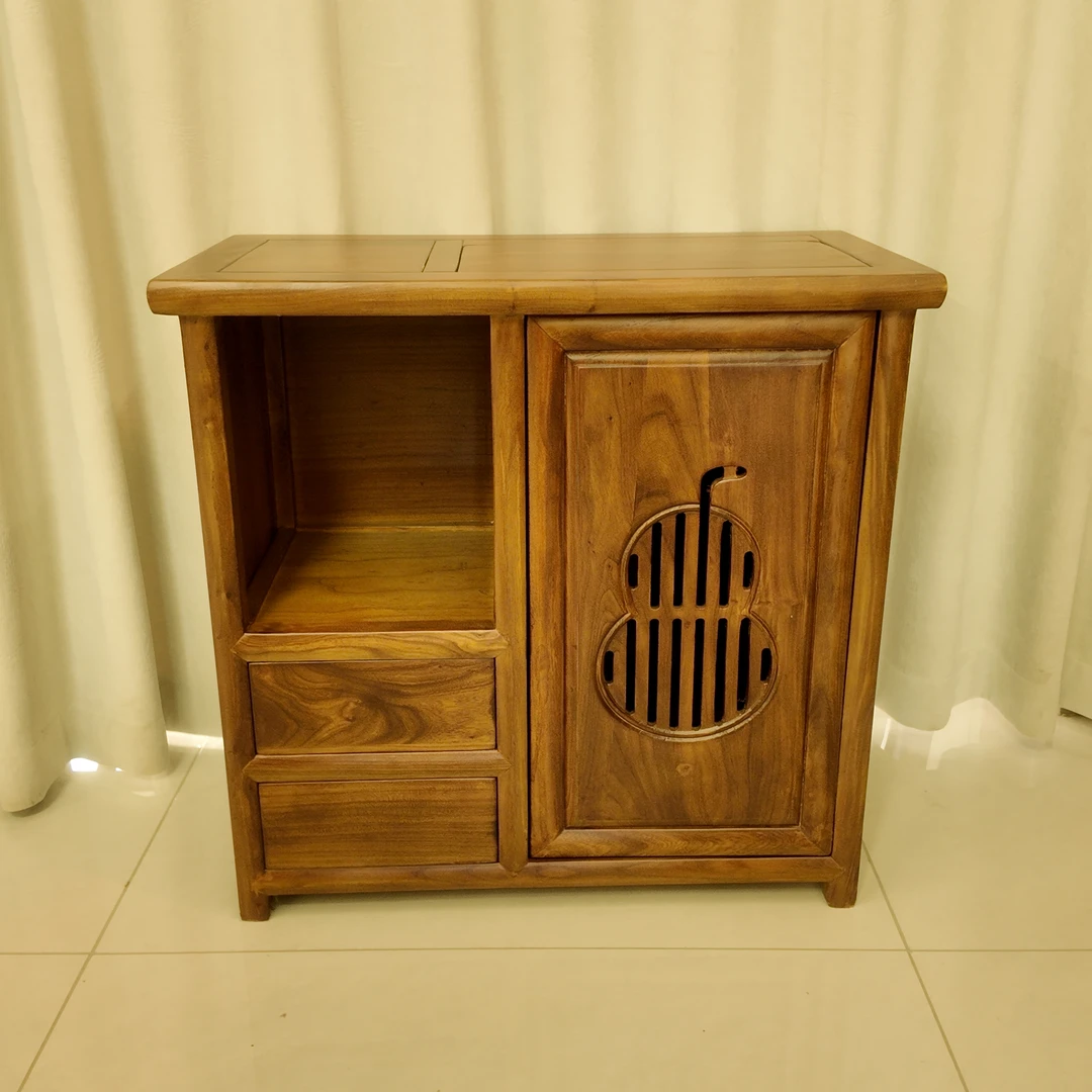 老榆木移动茶桌茶水柜家用阳台小茶车