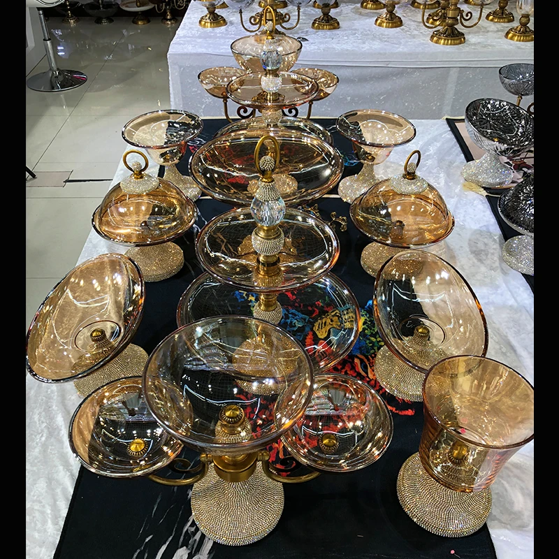 ZG/中歌【新疆包邮】18头香槟金茶色钻石玻璃果盘