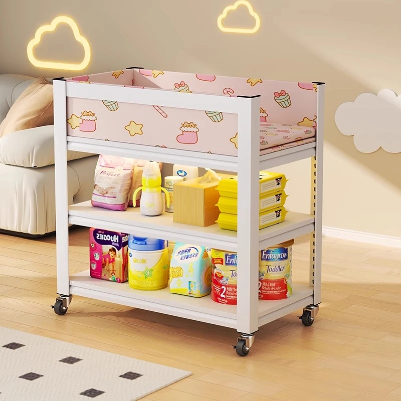 【妈咪更放心】婴儿尿布台钢制置物架三层带围栏自制多功能护理台