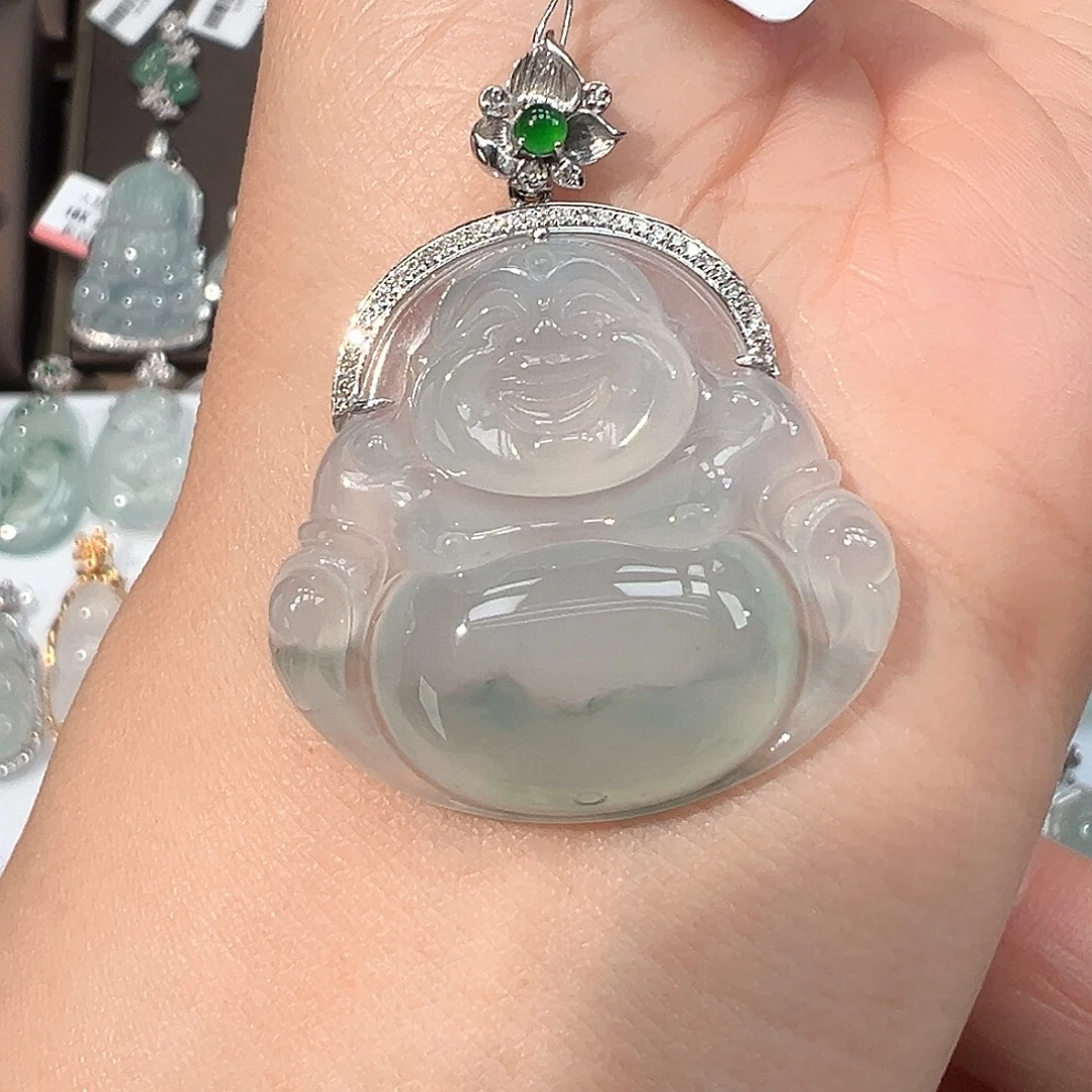 翡翠18K金镶嵌吊坠(不含链)佛公