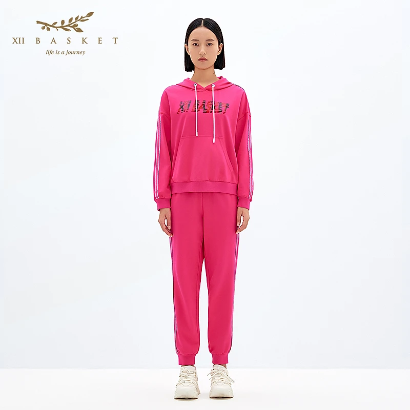 XII BASKET十二篮25春新款树莓冰沙粉宽松舒适束脚裤女7C35120310