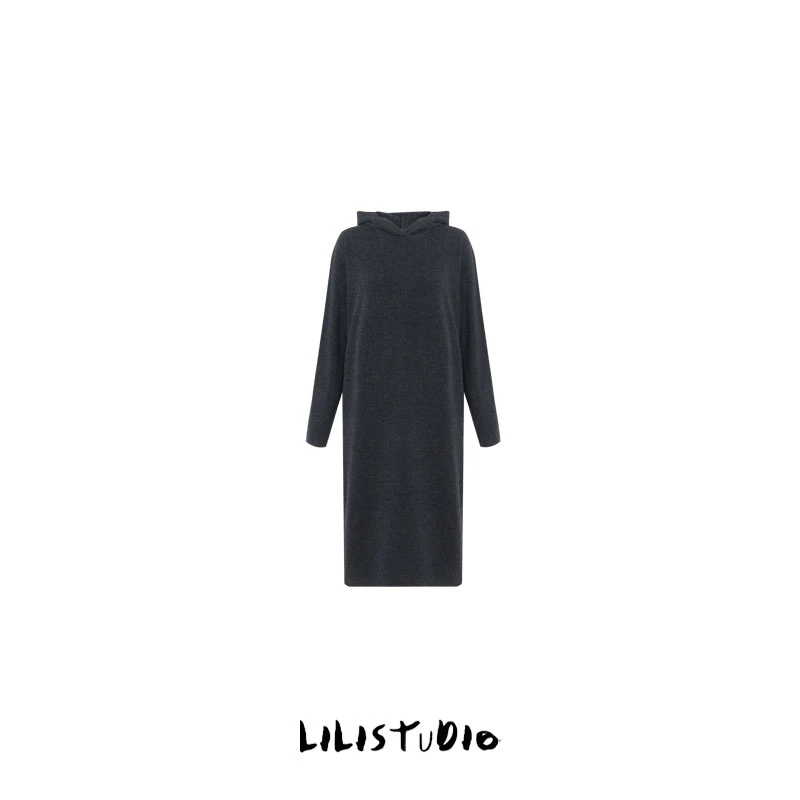 「榆木向阳」不理理冬季新款女装连帽时尚纯羊毛直筒连衣裙
