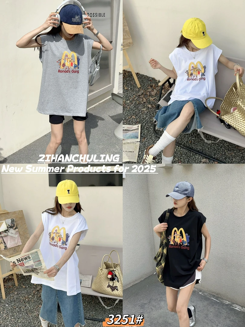 0461【夏季新款】前印大字母M小丑团队卡通圆领背心（3251）