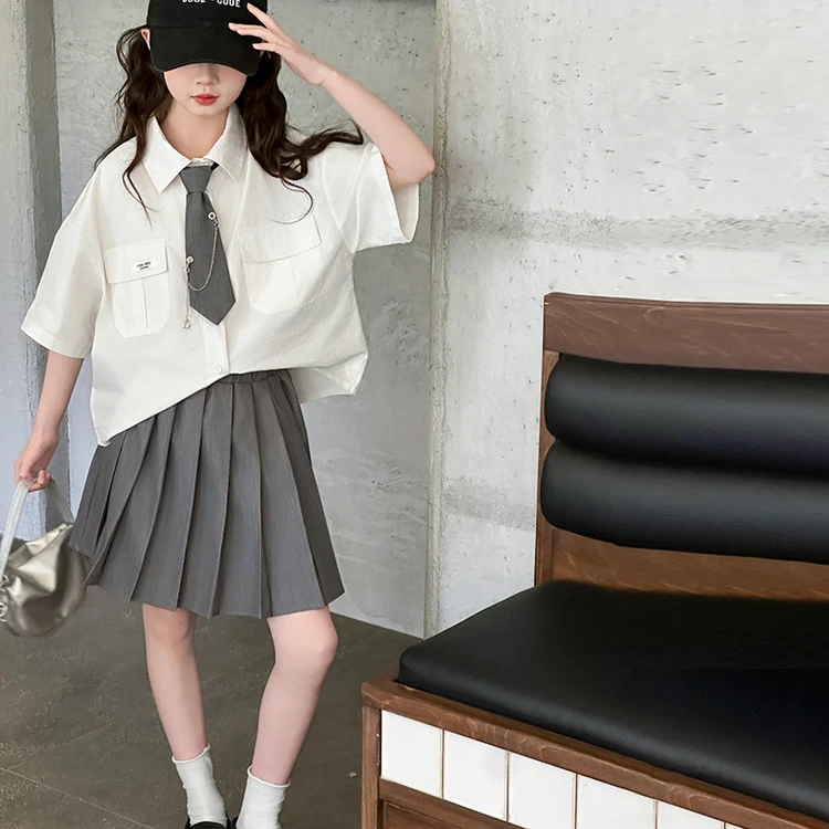 女童学院风JK衬衫2025夏季新款女孩韩版时尚百褶裙潮MKX5163