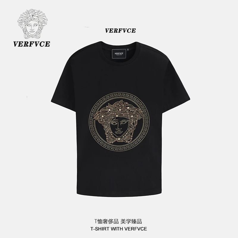 VERFVCE/Ricchezza烫钻款短袖黑色男t恤2025圆领上衣高档半袖爆款