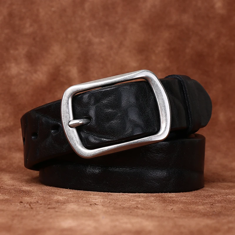 复古加厚非洲野牛纹高级感粗纹皮带男士真皮头层牛皮高端腰带男款
