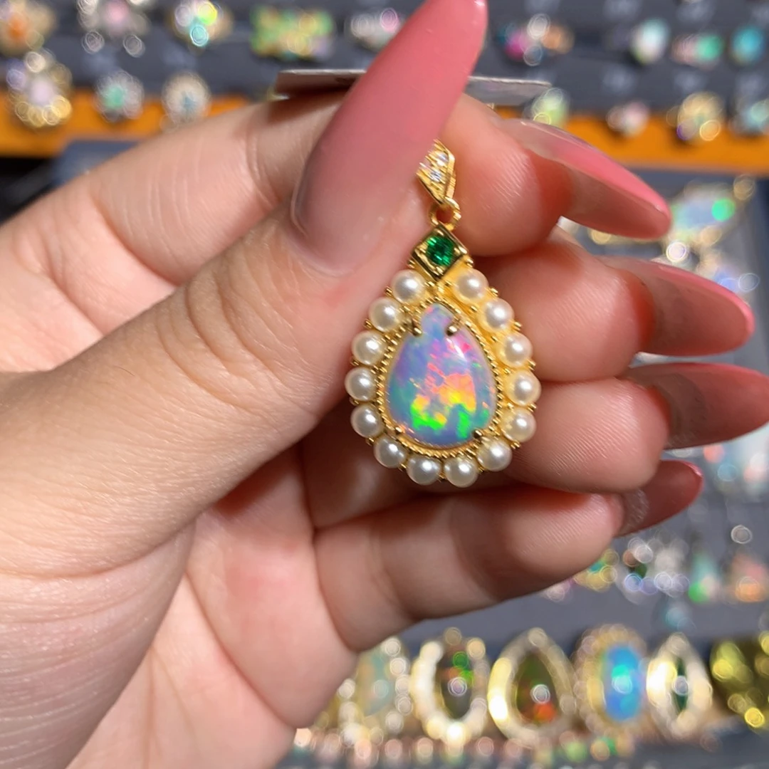 银S925镶嵌欧泊欧泊吊坠l