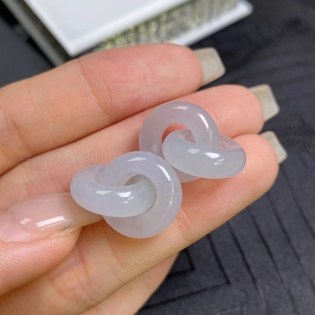 翡翠未镶嵌耳饰淡冰紫环环相扣