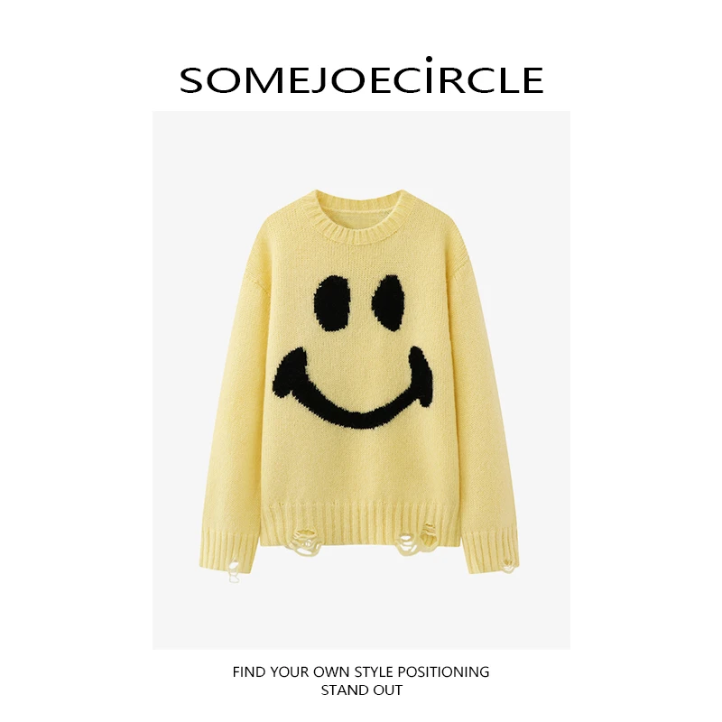 SOMEJOECIRCLE【毛衣】25秋冬新品含马海毛圆领破洞长袖上衣女K8008