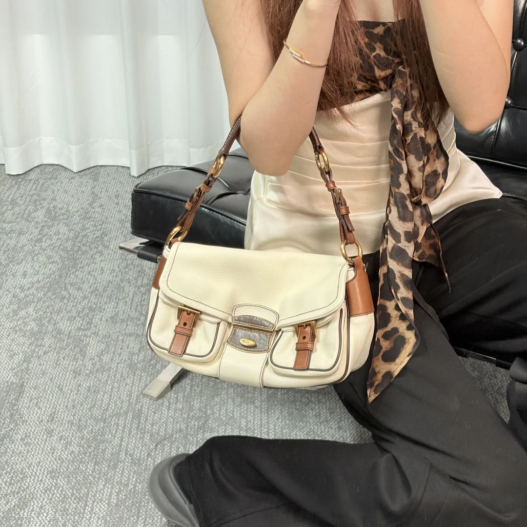 95新 Prada/普拉达 拼色翻盖手提单肩包