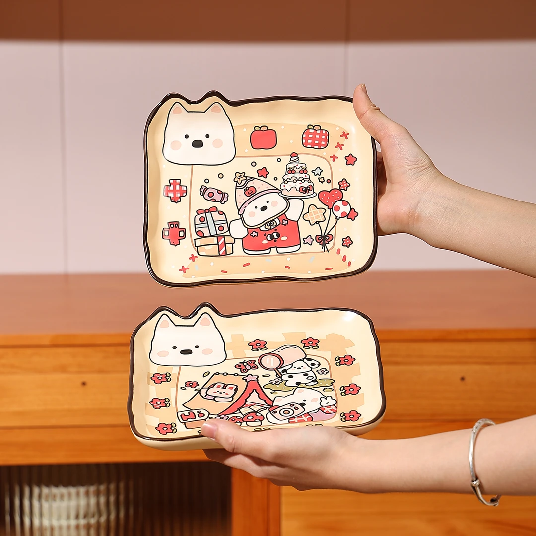 高级感釉下彩陶瓷盘子家用高颜值甜品盘水果盘女士专用焗烤盘菜盘