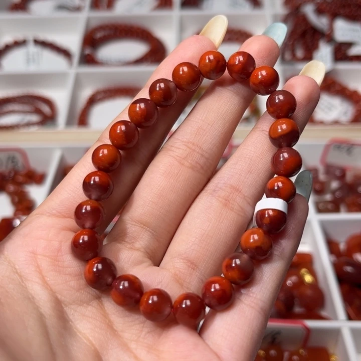 南红玛瑙未镶嵌手链牛血红柿子红双色8mm