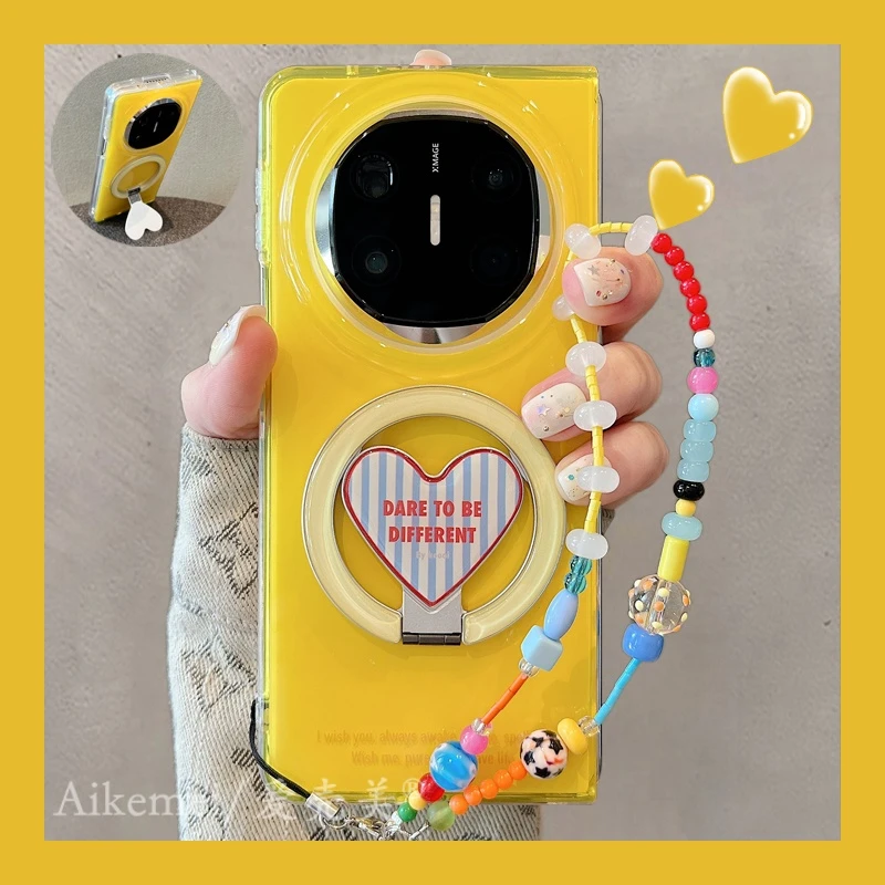 适用华为mateX6折叠屏手机壳MateX5典藏版黄色条纹爱心X3磁吸支架