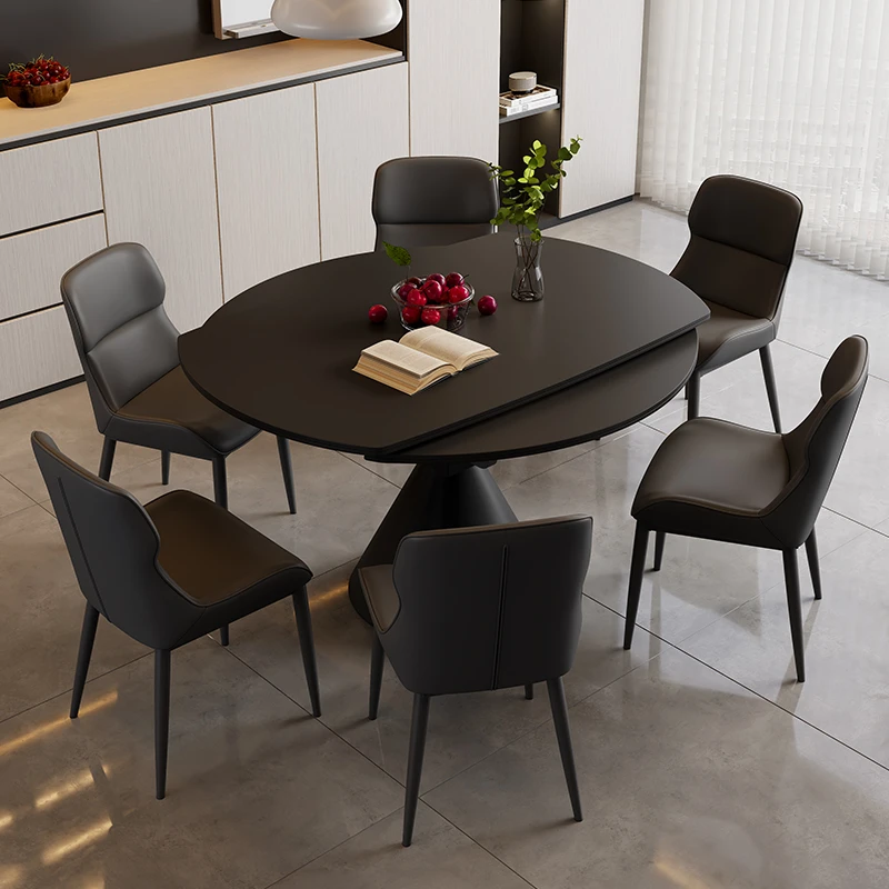 现代简约轻奢方圆两用圆桌全托底板家用餐桌椅餐桌小户型折叠饭桌