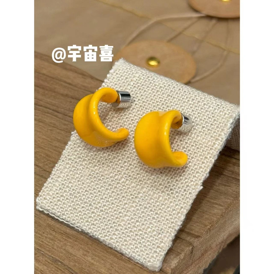 铜合金珐琅耳饰  E3-099【烤漆柠檬黄芒果糖c字耳钉】