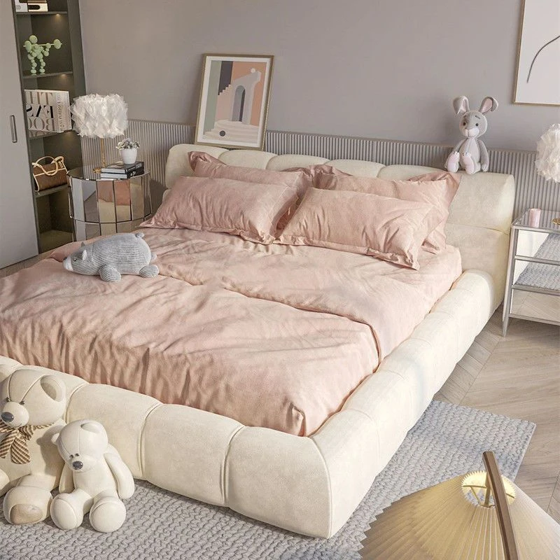 奶油风泡芙床公主床网红双人主卧室大床现代简约时尚可爱风布艺床