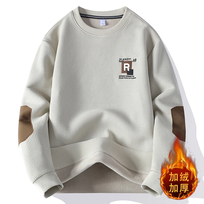 【高品质 卫衣】华夫格加绒卫衣秋冬男休闲宽松长袖保暖圆领6107-1