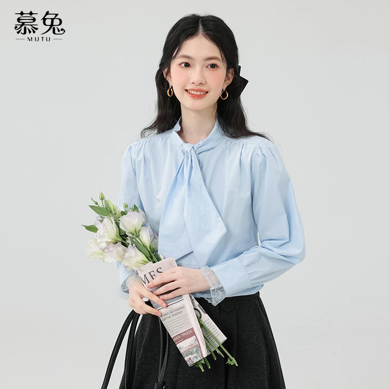 【粉丝专属】23216法式气质白色长袖衬衫女设计感小众宽松显瘦上衣