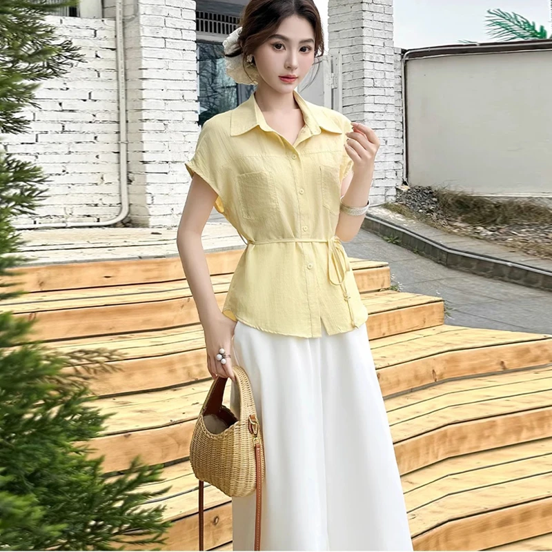 时尚阔腿裤套装女2025夏季新款短袖显瘦洋气减龄休闲小个子两件套