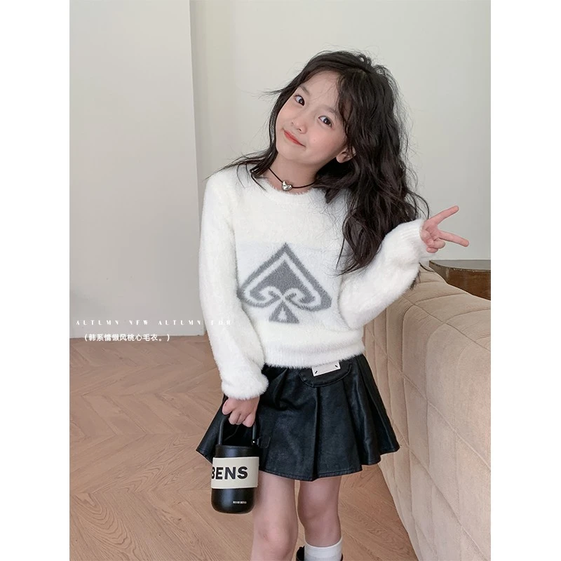 韩国新款春秋冬装女童马海毛套头毛衣儿童仿水貂绒慵懒风针织衫