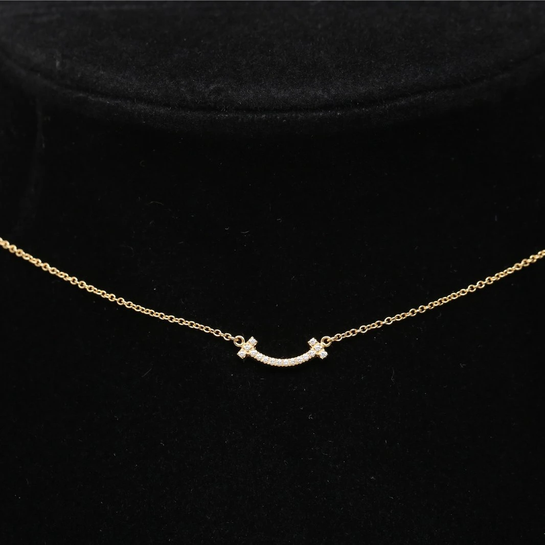 95新 Tiffany & Co./蒂芙尼 【娇】18K金镶钻微笑项链 P242583002