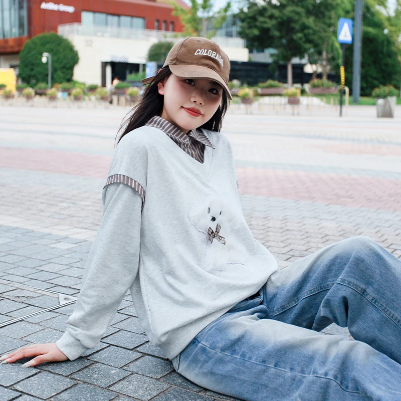 芙希鹿韩版风款女休闲风卫衣秋季秋冬圆领学院风百搭学生时尚春秋