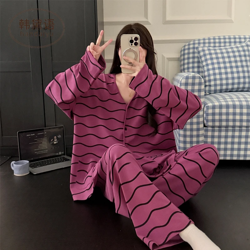 100%棉大码睡衣女春秋季纯棉休闲时尚胖mm200斤宽松家居服套装20