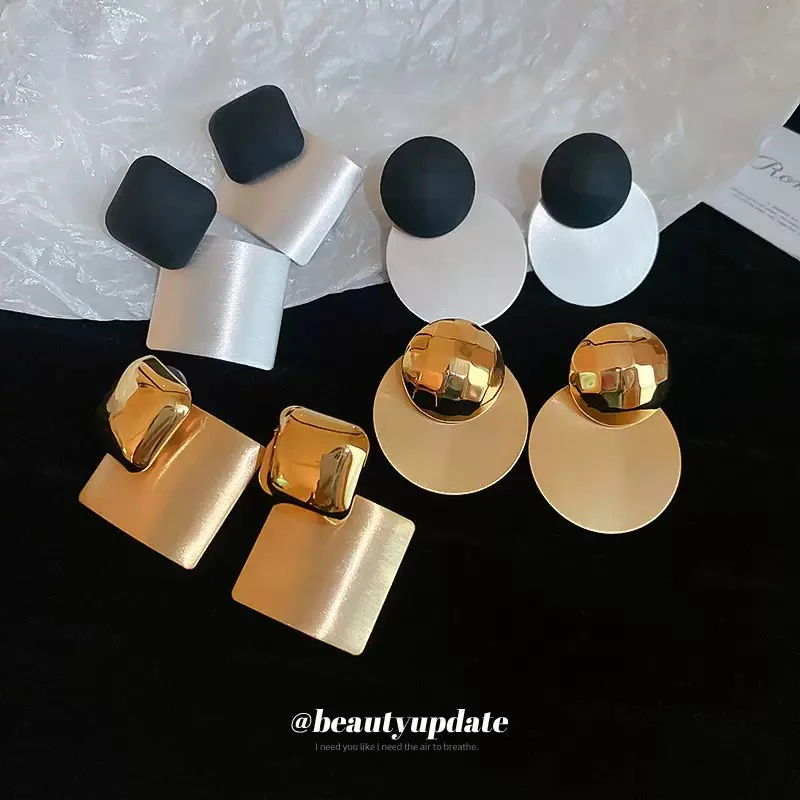 铜合金耳饰 真金电镀拉丝菱形几何耳环个性设计感欧美简约耳饰