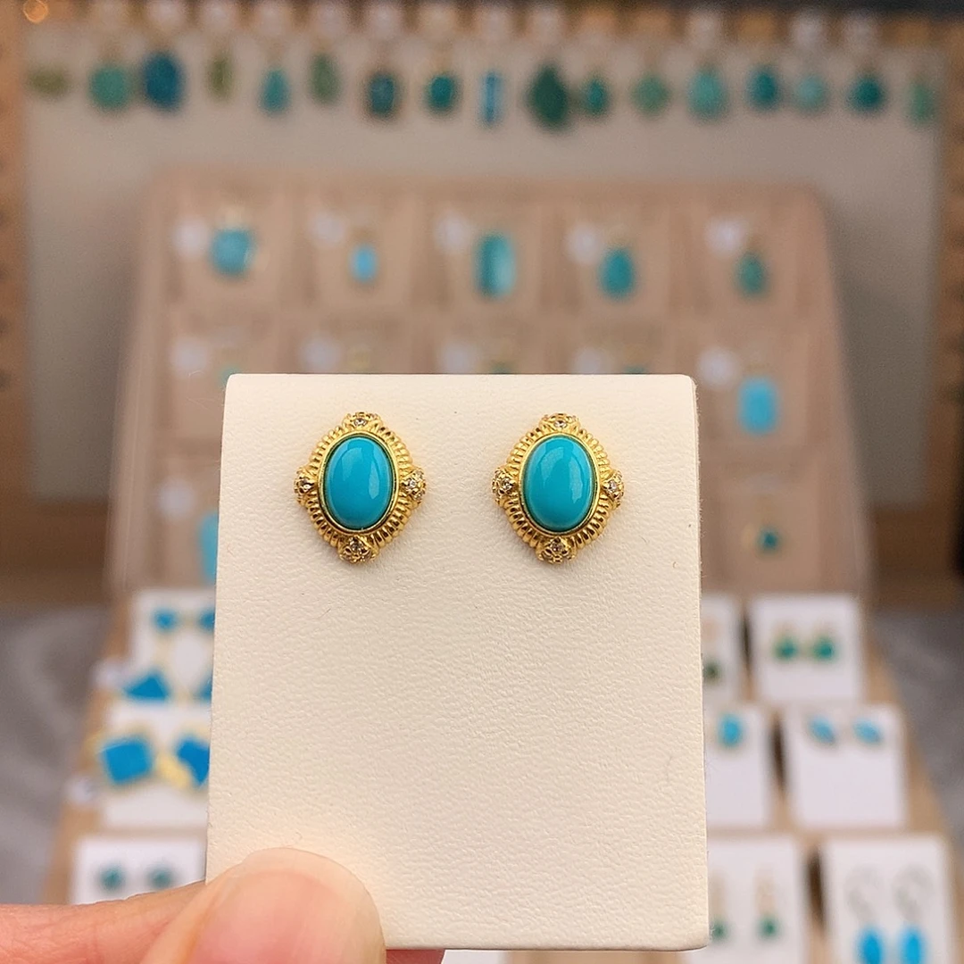 绿松石银S925镶嵌耳饰