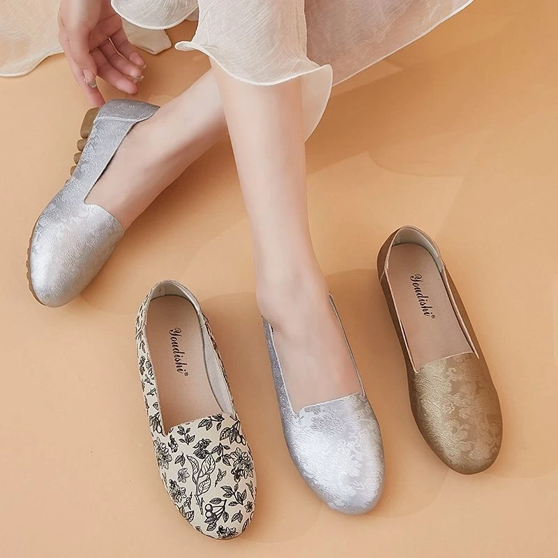 平底休闲一脚蹬圆头薄款耐磨单鞋平底鞋舒适芭蕾风