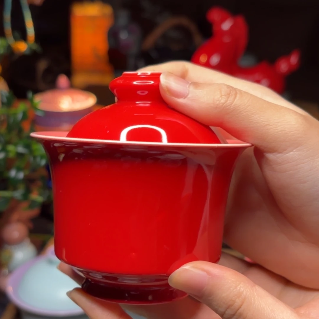 杯中国红喜庆高温颜色釉