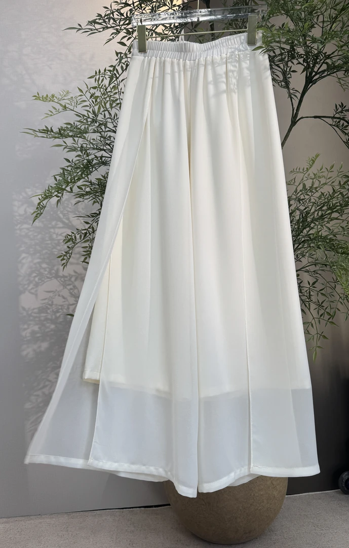 2025夏季新款设计感莱赛尔天丝乔其纱松紧腰高雅气质九分裤WF8006