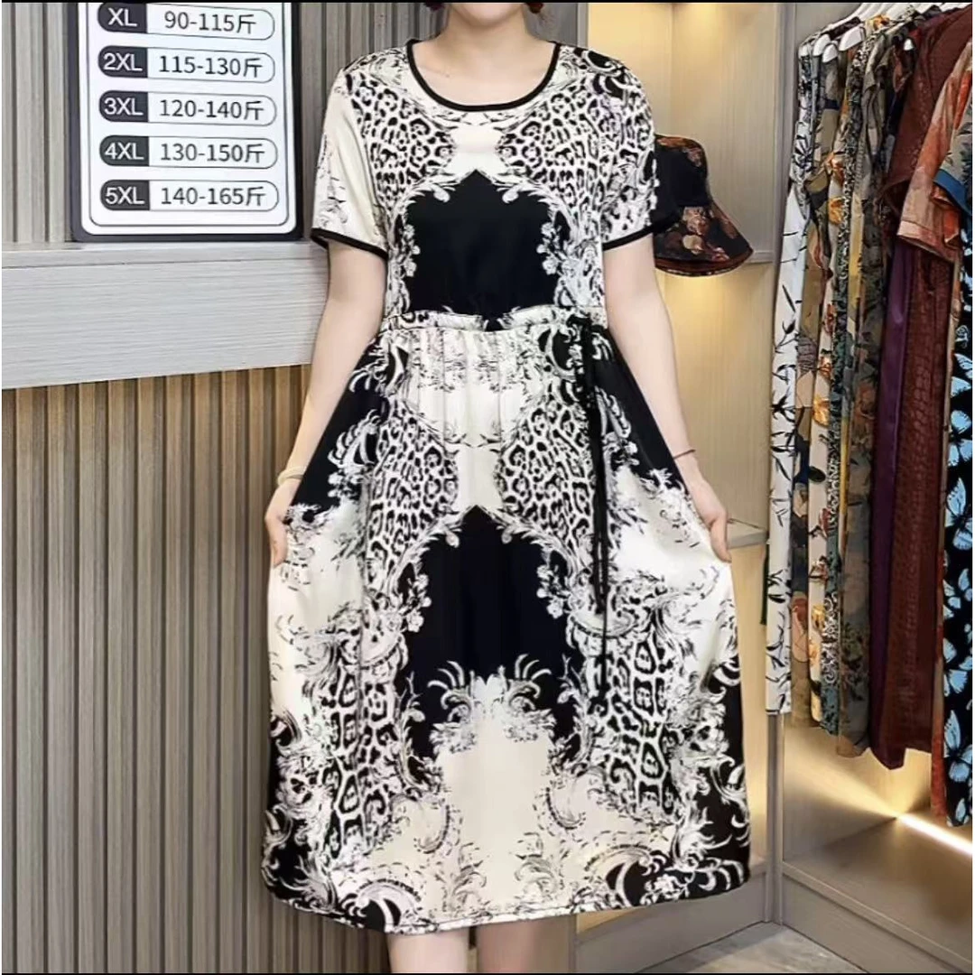 【SX泼墨】 夏季显瘦气质时尚女士夏百搭休闲宽松中长款连衣裙2201