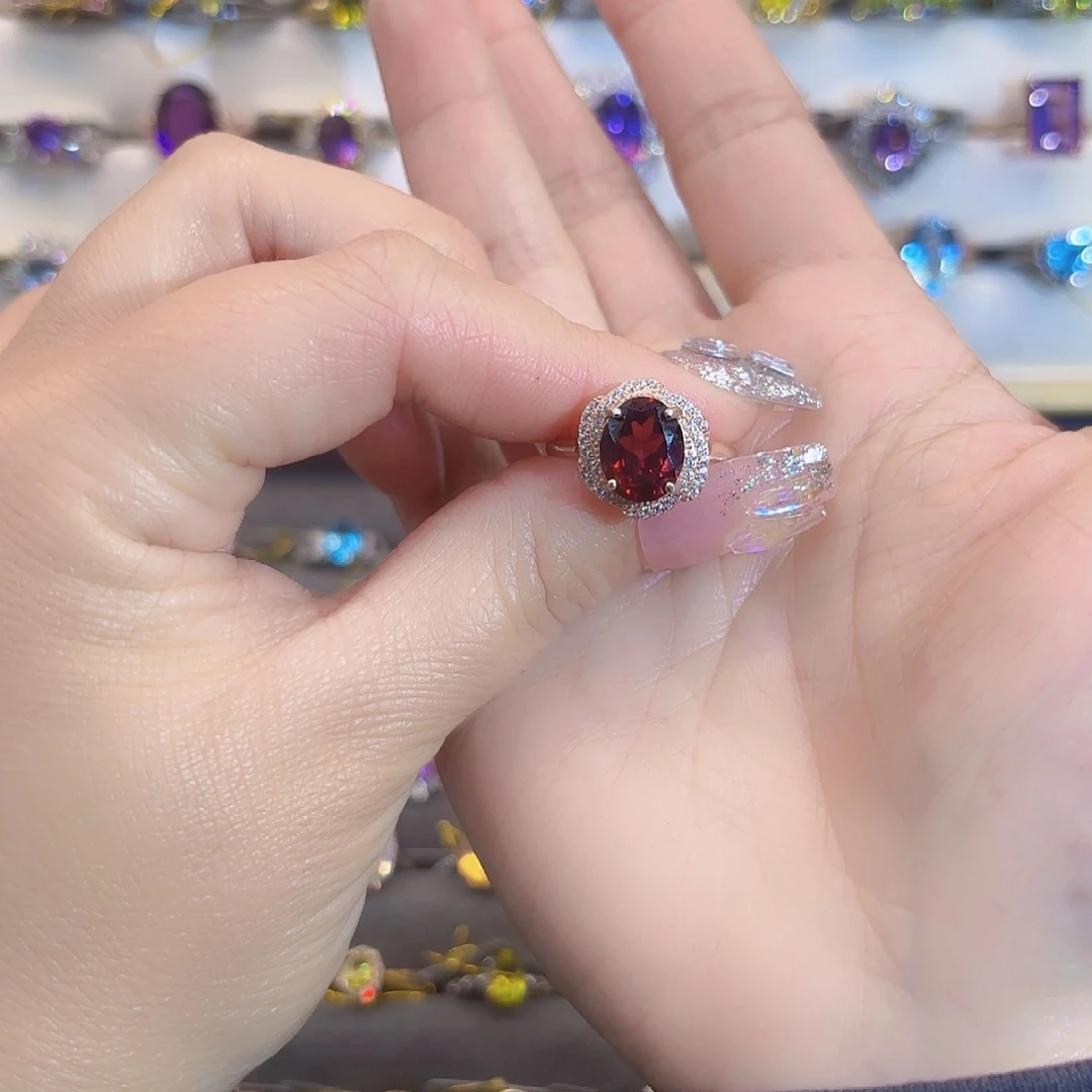 石榴石戒指银S925镶嵌水**秋