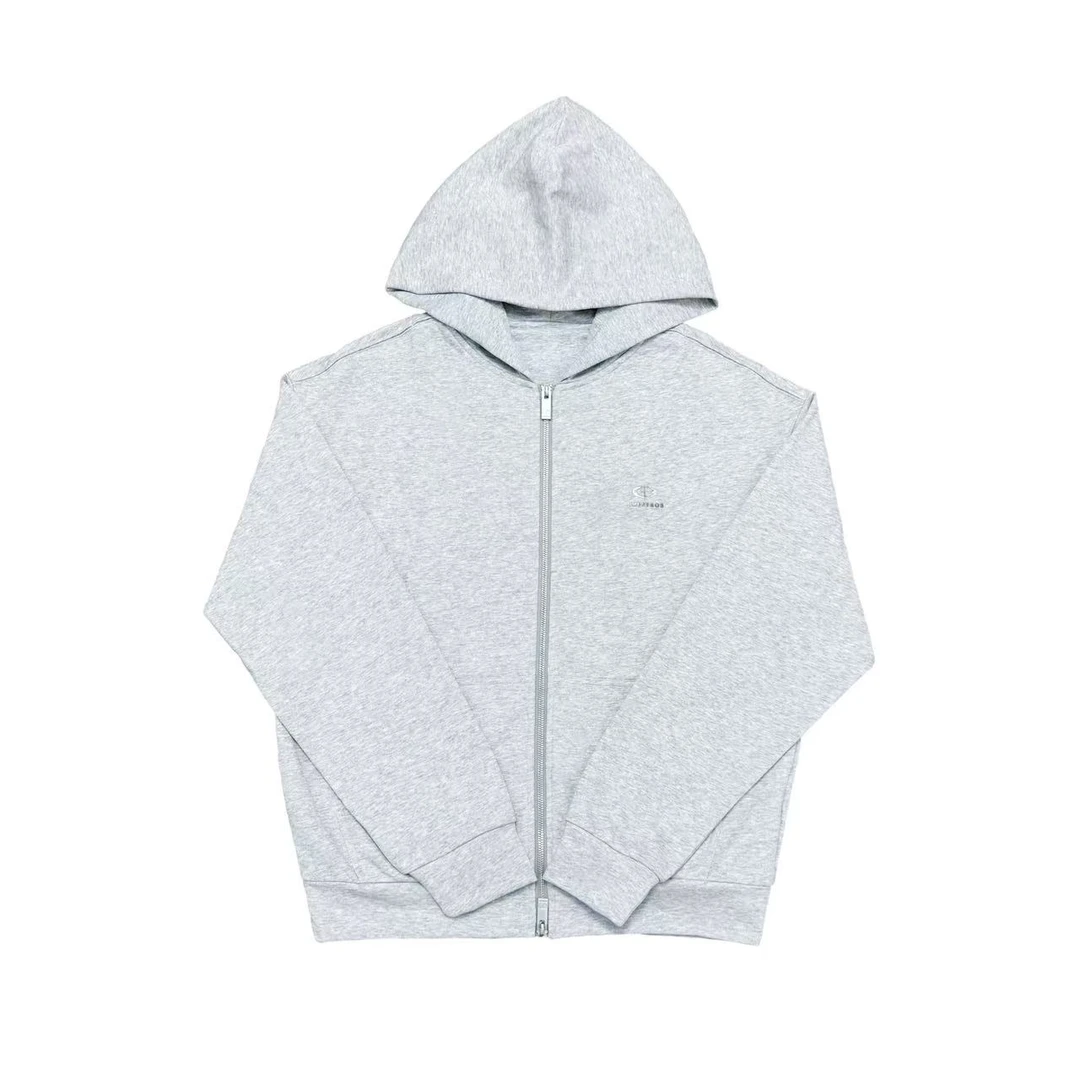 [MQ】灰色3Dlogo宽版戴帽美式百搭时尚儿童拉链卫衣外套（春日满