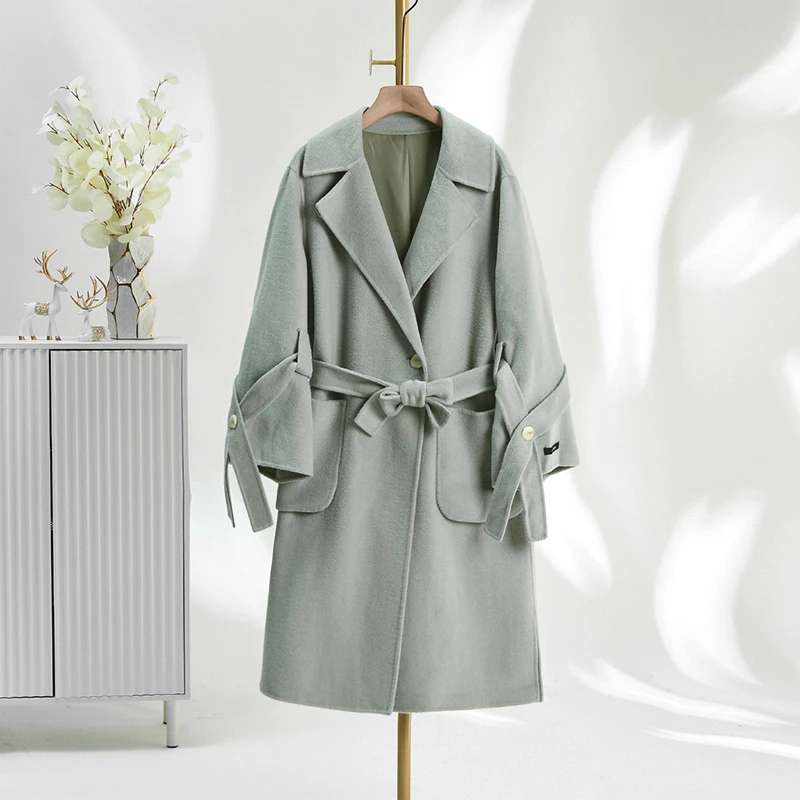 加长款含羊毛双面尼毛呢外套大衣女12.11冬44ZF1E0026