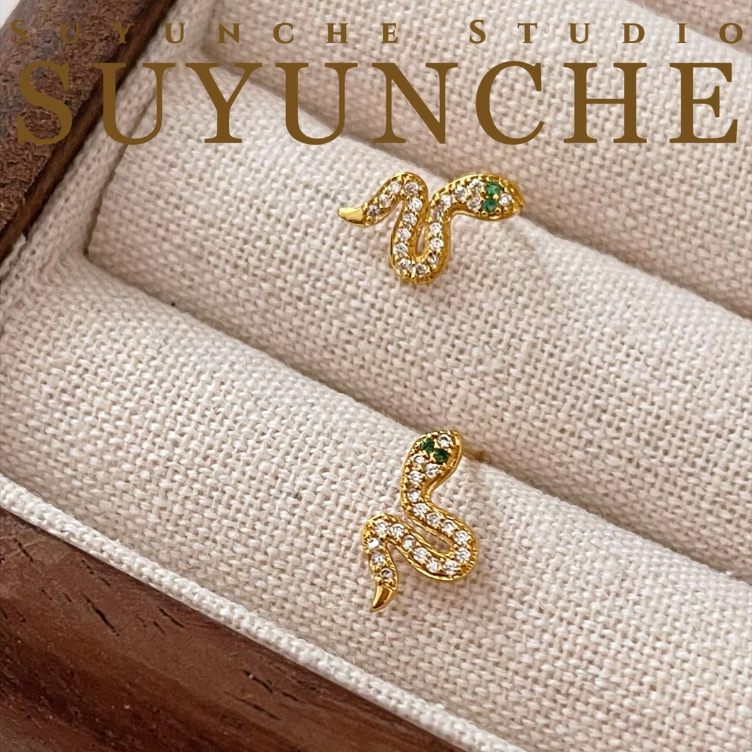 铜合金合成锆石耳饰 Suyunche2326时尚蛇形耳钉欧美气质耳环