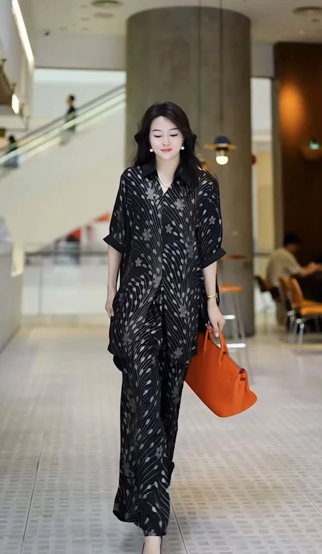 夏款上新【夏叶】时尚上档次洋气高档上衣裤子套装-7192#