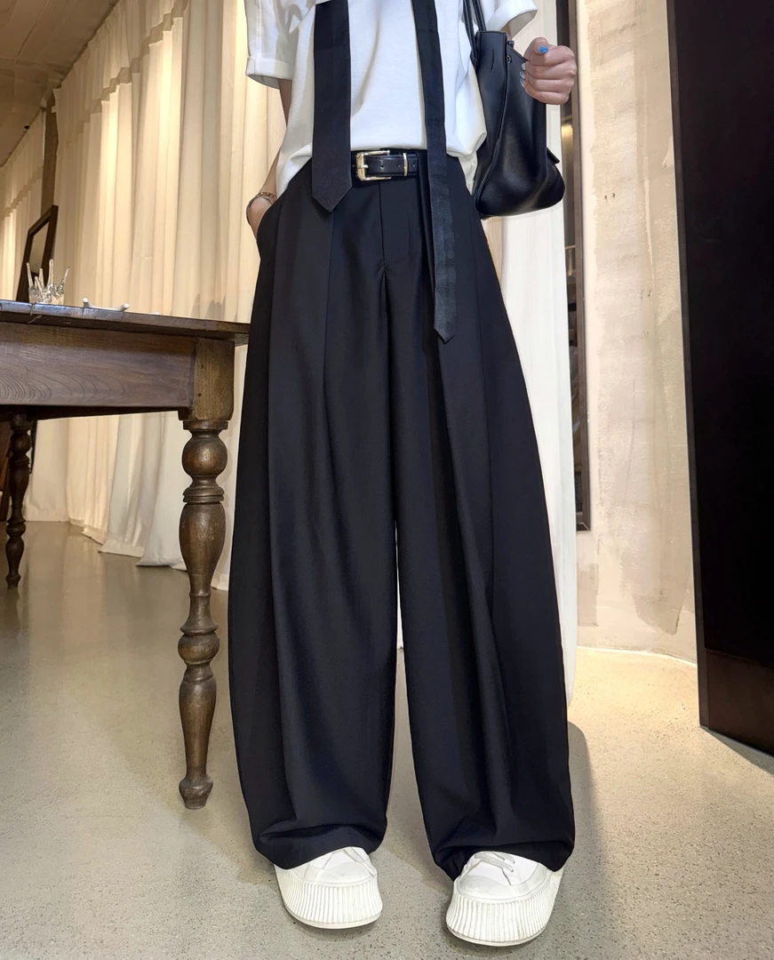 邓蕾婷【今天超酷】夏季新款宽松褶皱高腰显瘦休闲垂感洋气阔腿裤