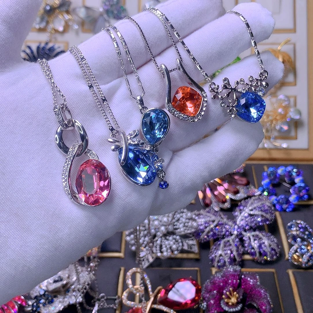 仿水晶铜合金施华洛水晶项链五条