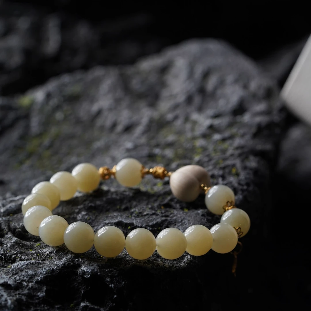 【珊木居】S2125HS 和田玉1.0圆珠爱心单圈手串