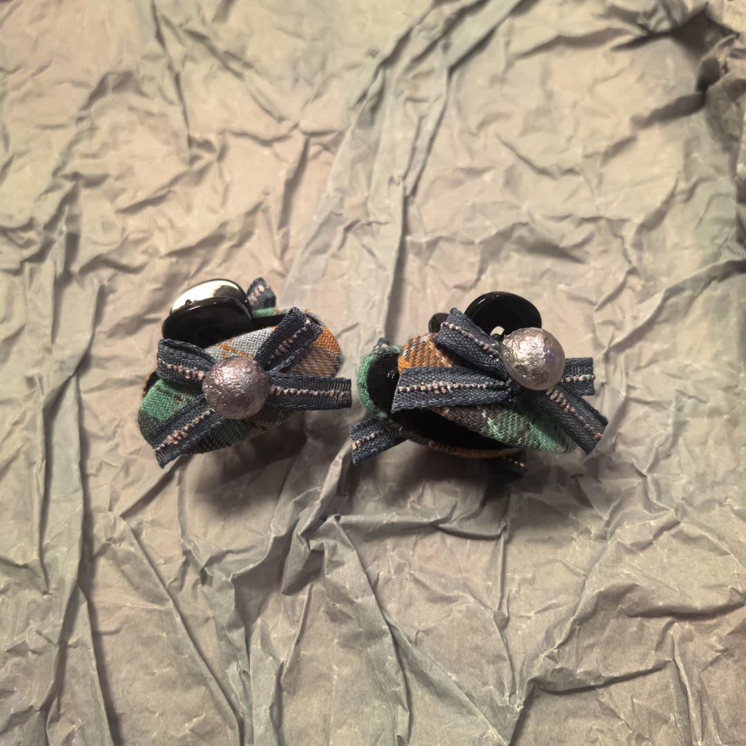 D330蓝色蝴蝶结格子刘海小抓夹一对