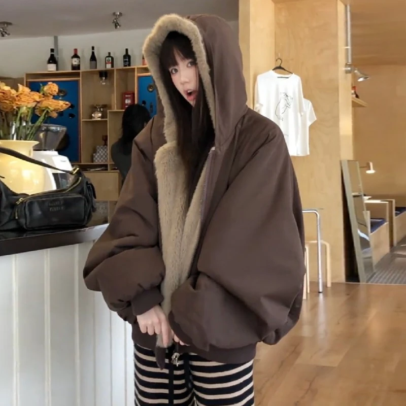 美式仿貂毛重磅洗水棉服外套男女冬季cleanfit加绒加厚座山雕棉衣