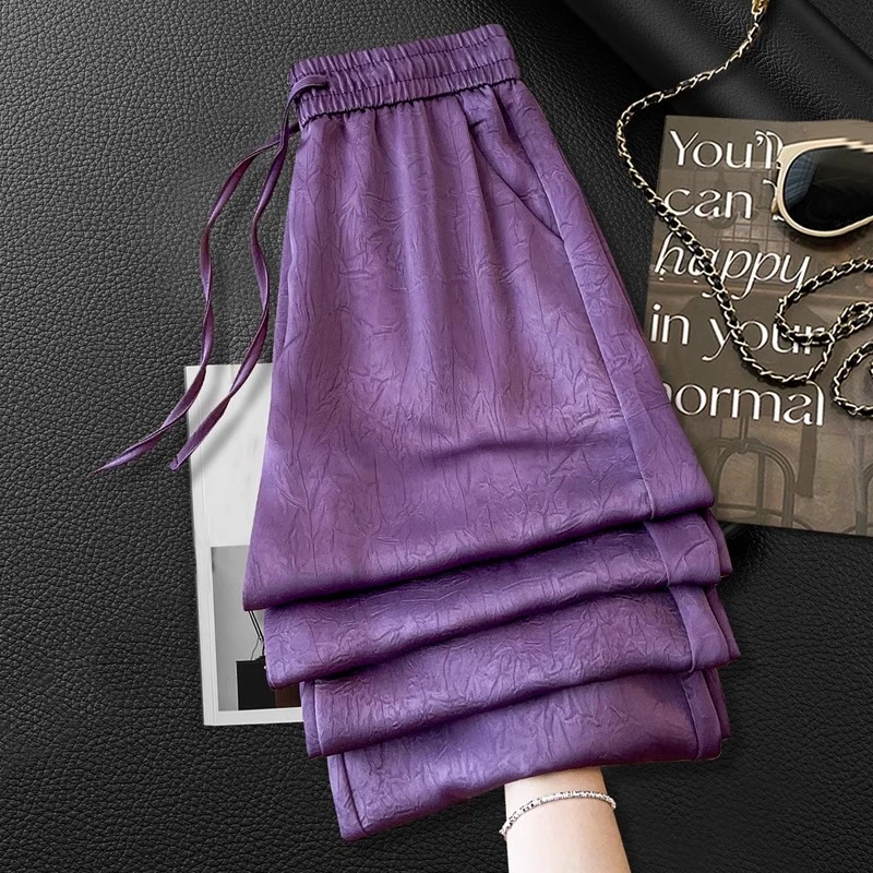 拉夏贝尔高级感阔腿女裤夏季2025新款高腰垂感宽松国风直筒休闲裤